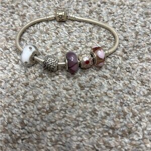 Pandora Elegant Silver and Pink Charm Bracelet